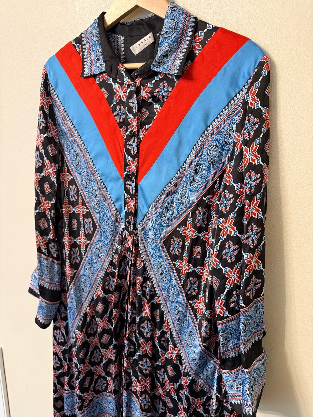 Sandro Paris John Mixed Print Midi Shirt Dress EU 38 US M - Picture 4 of 11